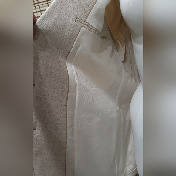 VINTAGE Beige Tweed SPORT COAT Beige Blazer Suit Timeless Designer Jacket Sz 40L - Picture 3 of 14